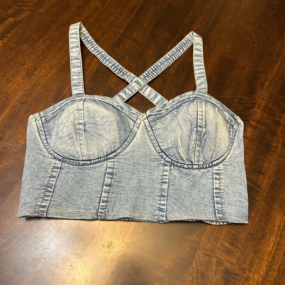 Faux Denim Blue Women's Top